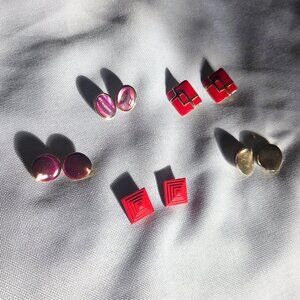 1980s Vintage Clip-On Earrings, Set of Red, Pink, & Gold